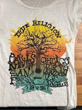 True Religion White Tee with Red and Blue Label Stitching
